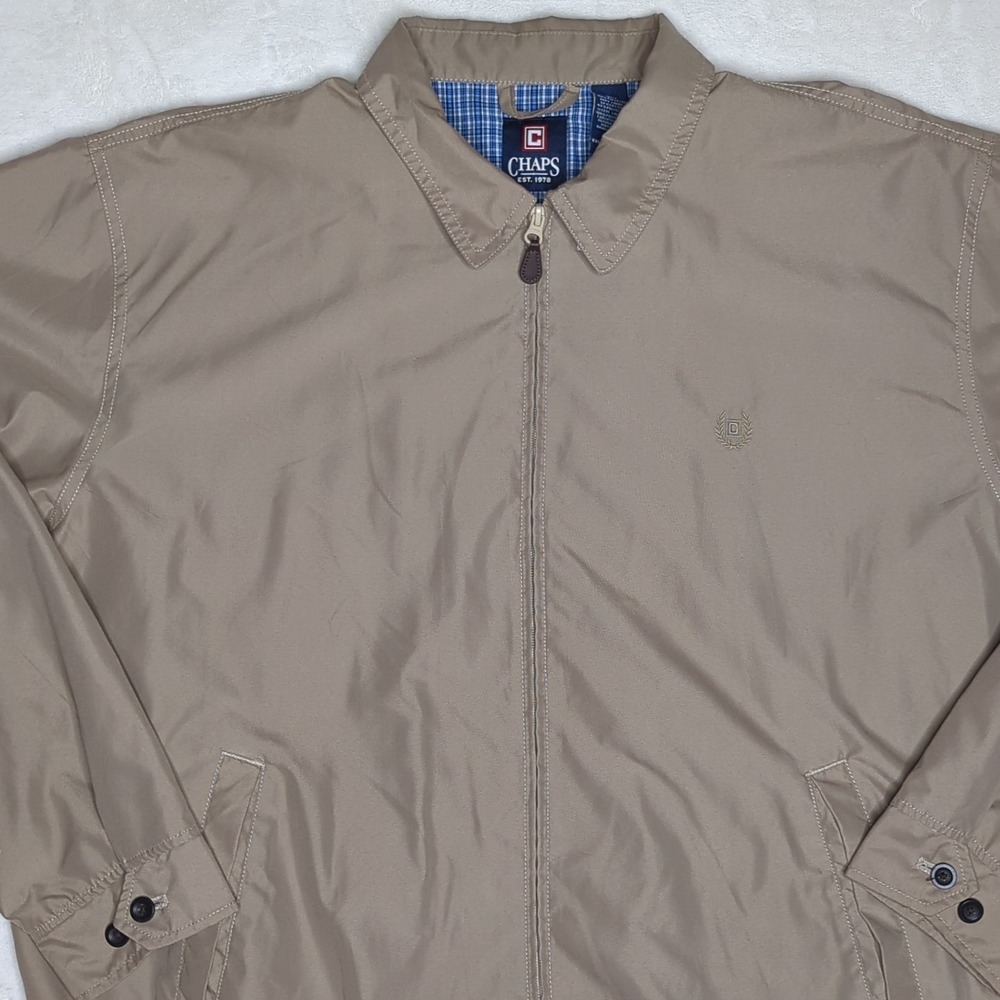 CHAPS Men's Khaki Jacket Size XXL Full Zip Lined Windbreaker Light Weight Travel